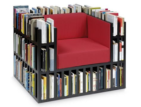 Comfy? #fridayreads Multifunctional Furniture Design, Bookshelf Chair, Things Organized Neatly, Bibliotheque Design, Fantasy Furniture, Library Chair, Reading Chair, Book Storage, Multifunctional Furniture