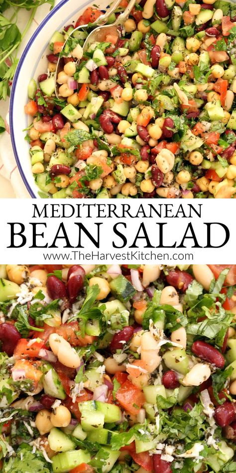 Mediterranean Bean Salad, Cold Salad Recipes, Mediterranean Diet Recipes Dinners, Easy Mediterranean Diet Recipes, Bean Salad Recipes, Best Salad Recipes, Lebanese Recipes, Mediterranean Diet Recipes, Bean Salad