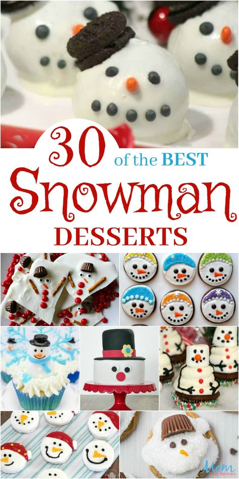 30 of the BEST Snowman Desserts Guaranteed to Bring a Smile #desserts #snowmen #christmas Melted Snowman Bark, Snowman Desserts, Snowman Bark, Christmas Cookie Swap Party, Snowman Chocolate, Hometown Christmas, Melted Snowman Cookies, Cookie Swap Party, Snowman Treats