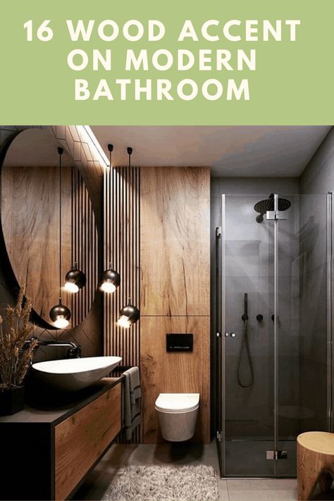 Bathroom inspiration & decoration ideas Bathroom Interior Black And Wood, Organic Modern Bedroom Wall Colors, Bathroom Design Black And Wood, Black Bathroom With Wood Accents, Hotels Bathroom Design, Bathroom Wood And Black, Wood Accents In Bathroom, Black And Wood Bathroom Decor, Wc Modern Design