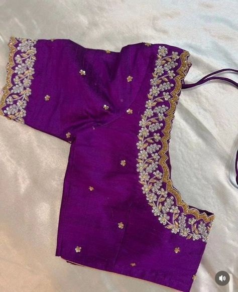 "Purple Maggam Work Blouse at SM Designs – Royal Elegance! 💜 Step into sophistication with our Purple Maggam Work Blouse, designed to add a regal touch to your ethnic wardrobe. Crafted with intricate maggam embroidery on high-quality Half Pattu/Raw Silk, this blouse is perfect for weddings, festive celebrations, and special occasions. Customizable to suit your style, this elegant piece will make you stand out effortlessly. 🌸 Fabric: Half Pattu / Raw Silk 🌸 Price: ₹2000 for unstitched, ₹2550... Violet Blouse Designs, Purple Blouse Designs For Saree, Purple Colour Blouse Designs, Magam Work Blouses Latest, Zardosi Blouse, Embroidery Blouse Saree, Hand Embroidery Blouse, Ready Made Blouse, Maggam Blouse