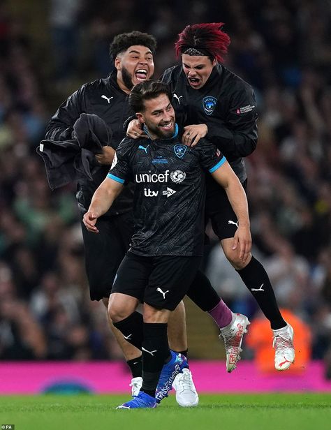 Stars: Soccer Aid 2021 kicked off on Saturday night with World XI team beating the England squad 3-0 (Kem Cetinay celebrates a goal) David Seaman, Lee Mack, England Squad, Jamie Redknapp, Soccer Aid, Roman Kemp, Mark Wright, Etihad Stadium, Wayne Rooney