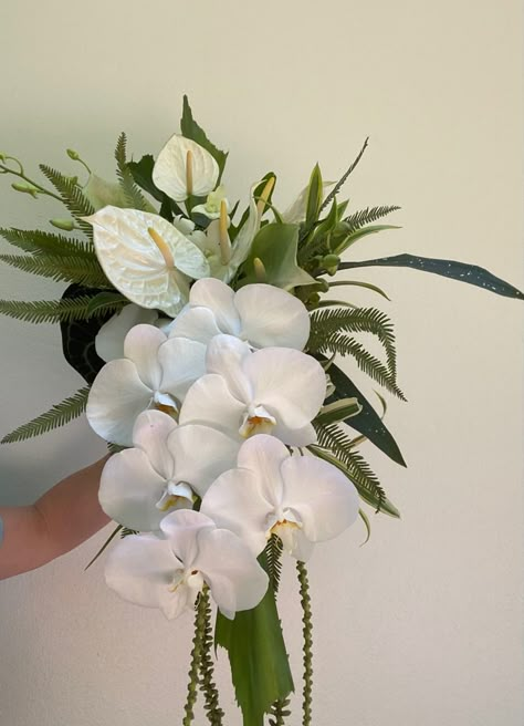 Tropical blooms for a Darwin wedding - Orchid, Anthurium and fabulous foliage Anthurium Wedding Bouquet, Bridesmaids Bouqet, Bride Bouquet Pink, Anthurium Bouquet, Tropical Bridal Bouquet, Orchid Bouquet Wedding, Small Bridal Bouquets, Pearl Bouquet, Tropical Wedding Flowers