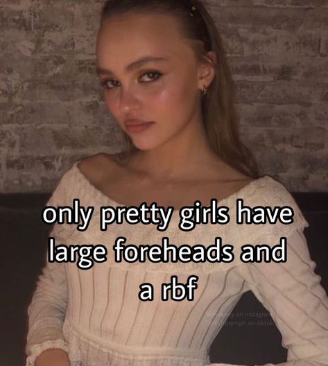 Girls With Big Foreheads Aesthetic, Big Forehead Insecurity, Lily Rose Depp Forehead, Makeup For Big Forehead, Pretty Girls With Big Foreheads, Big Forehead Tips, Big Forehead Aesthetic, French Girl Aesthetic, Cute Instagram Captions