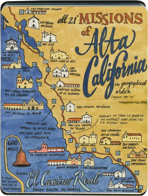 Beautiful sketches of the historic California Missions by artist Chandler O'Leary California Missions Project, Alta California, Map Sketch, Mission Projects, State Of California, Ca History, California Missions, California History, California Map