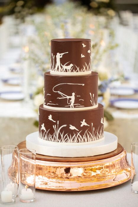 Duck Hunting Cakes, Grooms Cake Hunting, Hunting Wedding Cake, Groomsman Cake, Grooms Table, Hunting Cake, Deer Cakes, Hunting Wedding, Three Tier Cake