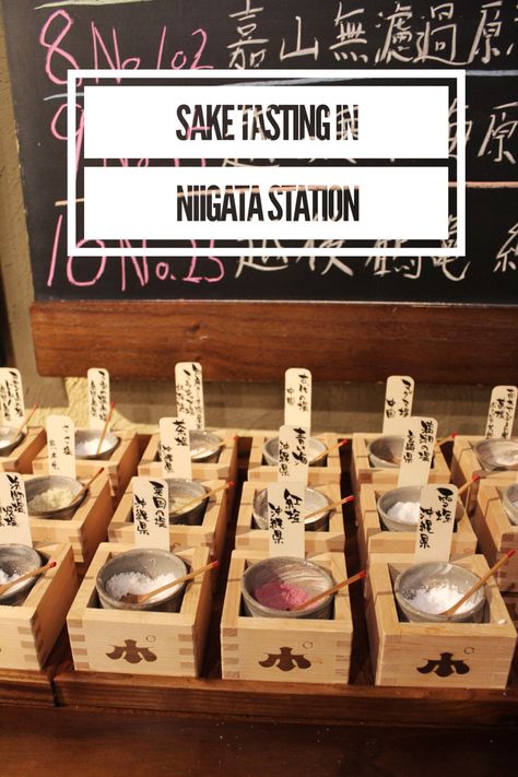 Don’t miss the sake tasting in JR Niigata Station | Frequent Travellist Sake Aesthetic, Japanese Booth, Hi Tea Ideas, Izakaya Food, Sake Tasting, Japanese Theme Parties, Village Center, Japanese Cafe, Sake Bar