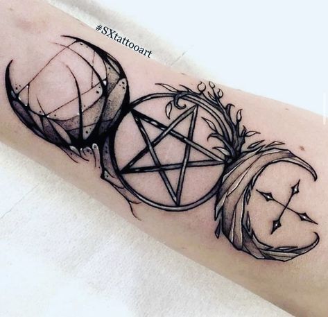 Men Tattoos, Demon Lady Tattoo, Planchette Tattoo, Wicca Tattoo, Pentagram Tattoo, Witchcraft Tattoos, Pagan Tattoo, Wiccan Tattoos, Witch Tattoo