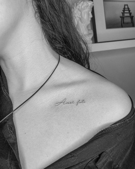 Small Font Tattoo Placement, With Love Tattoo Fonts, Tattoo On Collar Bone For Women Quotes, Collar Bone Tattoo Danty, Collarbone Date Tattoo, Collarbone Name Tattoo Women, My Love My Life Tattoo, Word Collar Bone Tattoo, Tattoo Placement Collar Bone