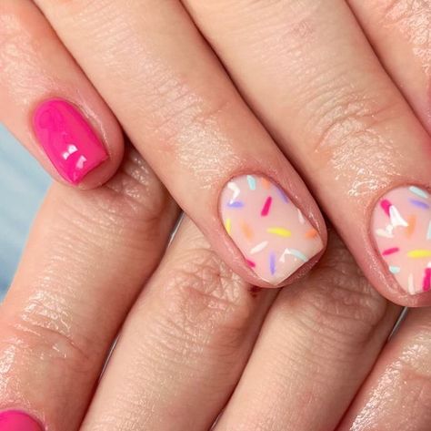 Jen The Nail Lady on Instagram: "Sprinkle a little joy!  #thegelbottleinc @the_gelbottle_inc  #showscratch @scratchmagazine" Sprinkles Nail Art, Preschool Teacher Nails, Sprinkle Nail Art, Short Nails Kids, Nails Sprinkles, Sprinkles Nails, Short Neon Nails, Teacher Nails, Sprinkle Nails