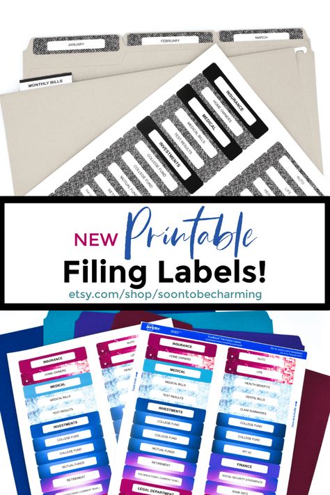 Organizing and Adding Categories To Your Filing Cabinet - Soon To Be Charming Printable File Folder Labels, Home File Organization, Printable Lables, Home Filing System, Inspirational Bookmarks, Filing Cabinet Organization, File Folder Labels, Office Labels, File Folder Organization