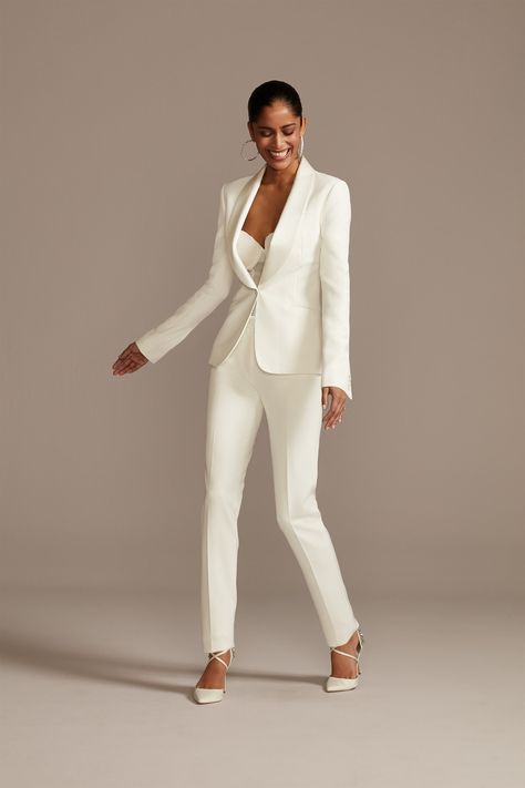 Womens Suits Wedding, Shawl Lapel Suit, Bridal Pantsuit, White Wedding Suit, Wedding Pantsuit, Women Suits Wedding, Satin Shawl, Minimalist Wedding Dresses, White Suit