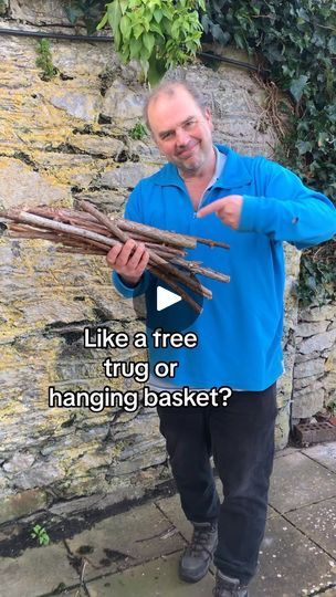 Simon Akeroyd Using Sticks In The Garden, How To Make Hanging Baskets Diy, Garden Trug Diy, Diy Planter Ideas Outdoor, Garden Basket Diy, Diy Garden Basket, Alternative Hanging Basket Ideas, Twig Baskets Diy, Garden Sticks Diy