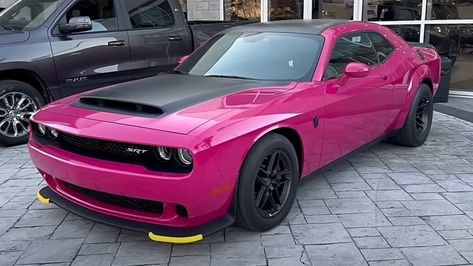 The World's Only Factory-Built Dodge Demon 170 In Panther Pink Cost An Extra $30,000 | Carscoops Dodge Demon 170, Demon 170, Srt Demon, Dodge Demon, Red Wedding Theme, Hellcat Challenger, Challenger Srt, Dodge Challenger Srt, Bright Paintings