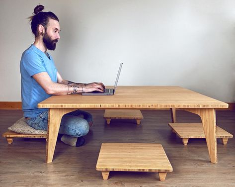 Japanese Floor Seating, Japanese Dining Table, Large Square Coffee Table, Floor Desk, Japanese Dining, Japanese Table, Low Chair, Low Coffee Table, Mid Century Modern Coffee Table