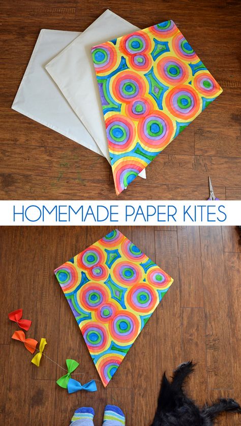 Keep the kiddos busy with these pretty paper kites. Fun to make and won't break the bank! How To Make Kite, Homemade Kites, Diy Kite, Kites Craft, Kites For Kids, Kite Earrings, Kite Making, Easy Handmade, Diy Projects For Kids