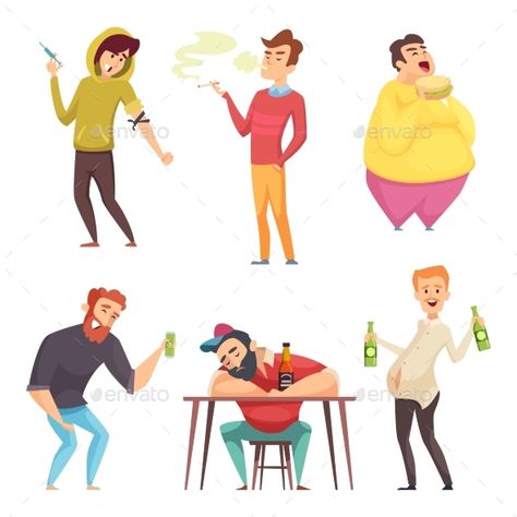 Addicted Lifestyle #Addicted, #Lifestyle In Action Poses, Vector Cartoon Characters, Unhealthy Lifestyle, Unhealthy Habits, Crystal Makeup, Vector Cartoon, Action Poses, Illustration Artwork, Cartoon Pics