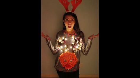 This is a guide to making a DIY light-up Christmas sweater. Learn how to make your own light-up Christmas sweater with this easy step-by-step tutorial. Light Up Christmas Outfit, Light Up Christmas Sweater, Ugly Christmas Tree, Diy Christmas Sweater, Light Up Costumes, Diy Christmas Lights, Christmas Tree Sweater, Diy Light, Christmas Wear