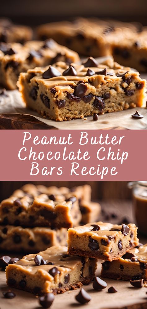 Peanut Butter Chocolate Chip Bars Recipe | Cheff Recipes Easy Pan Of Bars, Peanut Butter Banana Chocolate Chip Bars, Peanut Butter Chocolate Chip Cookies Bar, Peanut Butter Choc Chip Bars, Choc Peanut Butter Bars, Chewy Chocolate Chip Bars, Chocolate Chip Bars 8x8 Pan, Sheet Pan Peanut Butter Cookie Bars, Peanut Butter Chocolate Chip Bars 9x13