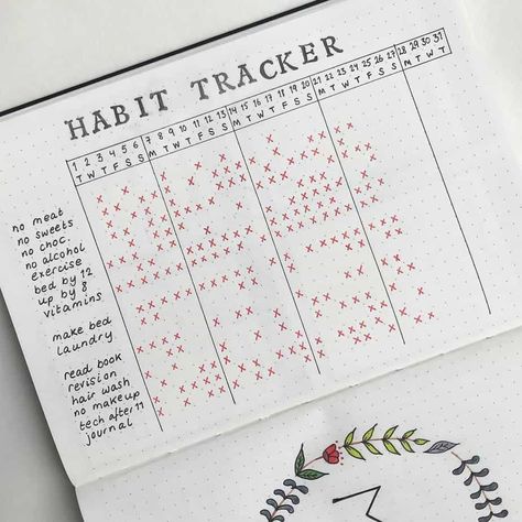 Bullet Journal Habits, Bullet Journal Entries, Journal D'inspiration, Daily Bullet Journal, Minimalist Bullet Journal, Bullet Journal 2019, Habit Tracker Bullet Journal, Bullet Journal Tracker, Bullet Journal Weekly Spread