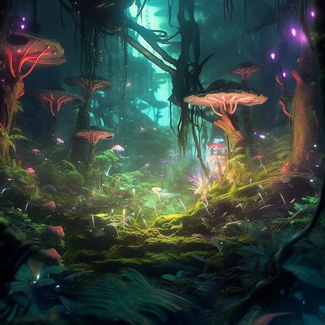 Exploring the enchanting depths of this lush forest, where vibrant green plants and whimsical mushrooms create a magical scene. Nature's wonders never cease to amaze! 🌿✨ #EnchantedForest #NatureLovers #GreeneryGalore #MushroomMagic #IntoTheWild #NaturePhotography #ForestVibes #ExploreMore #NatureBeauty #OutdoorAdventures Fantasy Mushroom Forest, Whimsical Plants, Forest Composition, Enchanted Mushroom Forest, Enchanted Forest Theme Party, Whimsical Mushrooms, Forest Theme Party, Magic Wood, Enchanted Forest Theme