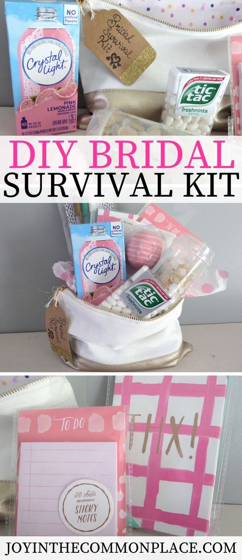 Are you looking for bridal shower gift ideas? Try creating a bride's emergency or survival kit. The bride to be can bring these useful items along on her wedding day! #wedding #bridalshower #survivalkit #emergencykit #giftideas #gifts #bridetobe #weddingday Simple Homemade Gifts, Bridal Kit, Bride Basket, Bride Survival Kit, Bride Emergency Kit, Creative Gifts For Him, Creative Bridal Shower Gifts, Diy Bridal Shower Gifts, Bridal Gifts For Bride