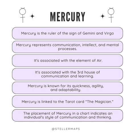 Personalized Mercury Astrology Report Communication & Mind Insights; Mercury, the planet of communication, intellect, and reasoning, is a powerful force in shaping how you express yourself, think, and learn. Understanding Mercury's influence in your astrological chart is not just about gaining insights; it's about empowering yourself with the knowledge of your unique mental processes, communication style, and learning preferences. Mercury Witchcraft, Mercury Astrology, Mercury Facts, Planet Astrology, Aura Colours, Mercury Planet, Astrological Chart, Mercury Sign, Astrology Meaning