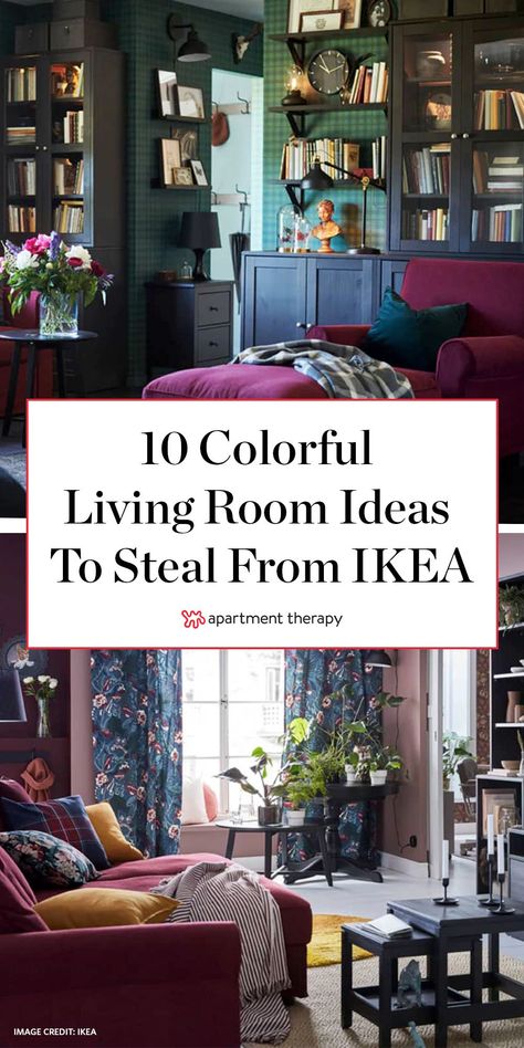 If your living room could use a jolt of color, these ideas from IKEA are sure to inspire. #colorfullivingrooms #livingroomcolors #livingroomtrends #designtrends #2020designtrends Bright Colour Living Room Decor, Colour Living Room, Colorful Living Room Ideas, Colorful Living Room Bright, Colorful Eclectic Living Room, Living Room Decor Eclectic, Boho Living Room Inspiration, Bold Living Room, Colorful Living Room