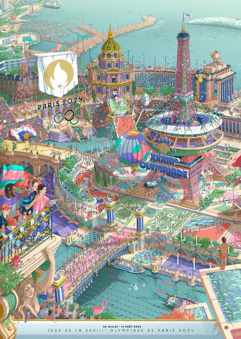 L'affiche officielle des Jeux olympiques de Paris 2024 Wheres Waldo, Iconic Poster, Paralympic Games, Architecture Landmark, Whatsapp Wallpaper, Game Illustration, Design Lab, Iconic Landmarks, French Artists