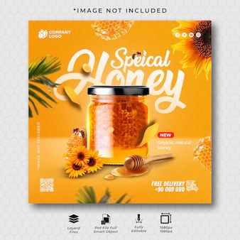 Honey Banner Design, Honey Background Design, Honey Advertising Poster, Honey Design Ideas, Honey Social Media Design, Honey Graphic Design, Honey Creative Ads, Honey Poster Design, Honey Logo Ideas