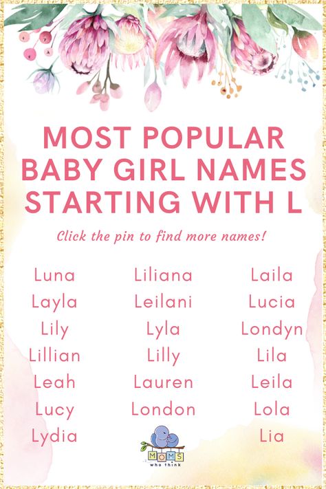 The most detailed list of popular & beautiful baby girl names starting with L. Discover hundreds of creative names for girls and girl middle names starting with the letter L along with the meanings and origin of each name! | baby l names ideas, baby girl l names #names #girlnames #babygirlnames #babynames #babygirl V Girl Names, Journalling Tips, L Girl Names, V Names, J Baby Girl Names, L Baby Girl Names, V Name, L Baby Names, Popular Baby Girl Names