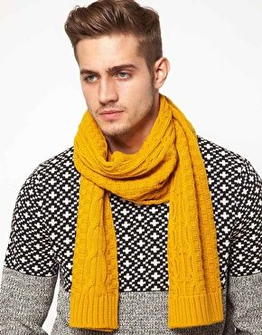 Apparently Mustard is in, and I'm glad. Enlarge ASOS Cable Knit Scarf Mens Modern Hairstyles, Mustard Scarf, Cable Knit Scarf, Yellow Scarf, Knitwear Men, Well Dressed Men, Mellow Yellow, Knit Fashion, Lace Knitting