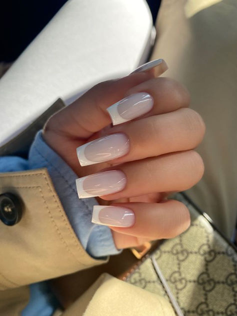 French Tip With Milky Base, Milky White Base French Tip Nails, White French With White Base, French Nails With Milky White Base, French With White Base, Milky Base French Nails, Nails With Milky White Base, French Tip With White Base, French Nails White Base