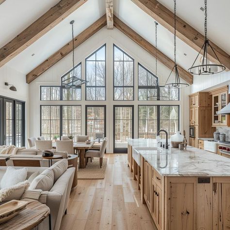 Barndo & Co (@barndoandco) • Instagram photos and videos Barndominium Design Ideas, Open Concept House Design, Barndimonium House Interior, Modern Cottage Homes Interiors, Ranch Style Interior, Farmhouse Barndominium Interior, Lake Cabin Kitchen, Barndominium Ideas Kitchen, Aesthetics House