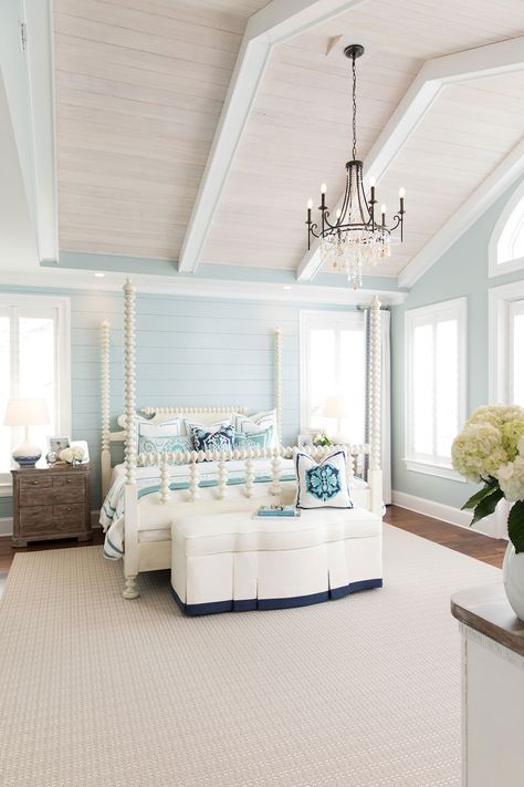 Lovely Sanctuary - Interior Design Project coastal home interior, coastal decor, master bedroom, planked ceiling, shiplap walls, beach house Beach Home Interiors, Beach House Bedroom, Beach House Interior Design, Coastal Room, Dream Beach Houses, Coastal Bedrooms, Beach Bedroom, Coastal Bedroom, Beach House Interior