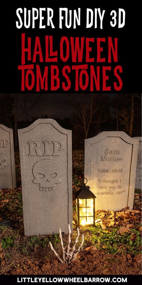 Tombstone Shapes, Easy Diy Decorations, Halloween Tombstones Diy, Halloween Headstone, Tombstone Diy, Halloween Gravestones, Halloween Graveyard, Homemade Halloween Decorations, Halloween Tombstones