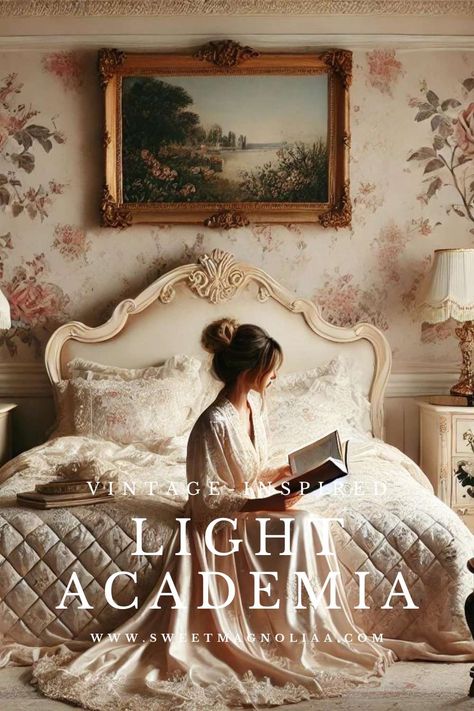 Transform your space with the elegance of Light Academia! Our latest blog explores how to decorate with timeless designs and scholarly charm. Create your cozy haven of learning and nostalgia today.   #LightAcademia #HomeDecor #InteriorDesign  👉 Read more: Romantic Academia Interior, Light Academia Paint Colors, Romantic Academia Bedroom, Soft Academia Aesthetic Room, Light Academia Bedroom Aesthetic, Light Academia Aesthetic Bedroom, Light Academia Interior Design, Light Academia Home, Light Academia Library