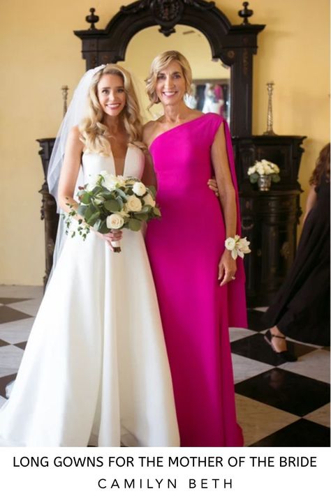 The Nicolette Gown - Fuschia Mother of the Bride Sheath Gown Asymmetrical One Shoulder with Fabric Draping #motherofthebride #formalwear #wedding Bold Mother Of The Bride Dresses, Mother Of The Bride Dresses Magenta, Mother Of Bride Pink Dresses, Mother Of The Bride Pink Dress, Magenta Mother Of The Bride Dress, Fuchsia Mother Of The Bride Dress, Fuschia Mother Of The Bride Dresses, Pink Mother Of The Bride Dress, Pink Mother Of The Groom Dresses