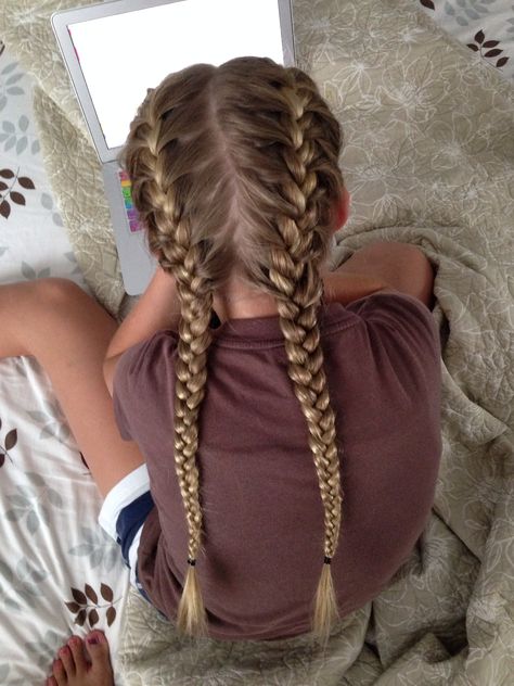 Two french braids! Hairstyles For Six Flags, Hard Braided Hairstyles, 2 Braids Hairstyles, French Braid Pigtails, Soccer Hairstyles, Two French Braids, Two Braid Hairstyles, Beachy Aesthetic, French Braid Hairstyles