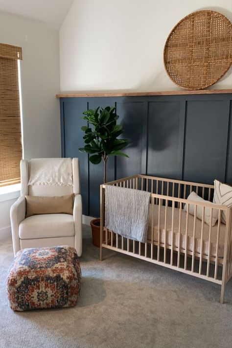 top modern nurseries 2022 (5) Closet Nursery, Wainscoting Nursery, Nursery Accent Wall, Baby Room Themes, Nursery Closet, Nursery Room Design, Baby Room Inspiration, Baby Boy Room Nursery, Nursery Modern