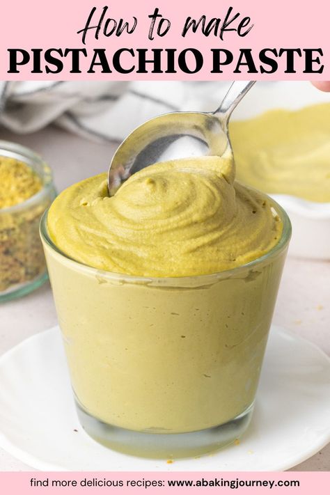 This pistachio paste is super easy to make with one ingredient only. It is a great base to give a delicious pistachio flavour to your favourite creams, frostings, cakes, ice cream and desserts! Pistachio Paste Recipe, Pistachio Paste, Marzipan Recipe, Cakes Ice Cream, Raw Pistachios, Pistachio Butter, Baking Hacks, Pistachio Ice Cream, Pistachio Cream