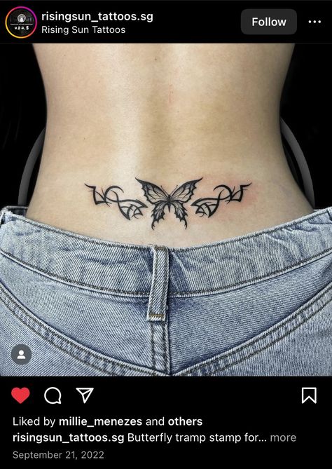 Tattoos Waist Side, American Traditional Lower Back Tattoo, Butterfly Tattoo Lower Back, Small Lower Back Tattoos, Stomach Tats For Women, Under Chest Tattoos Female, In Between Chest Tattoo For Women, Classy Tattoos For Women, Side Hip Tattoos