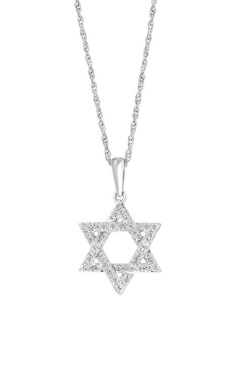 EFFY Sterling Silver Pavé Diamond Star of David Pendant Necklace - 0.23 ctw. | Nordstromrack Star Of David Necklace, Star Of David Pendant, Diamond Guide, Diamond Star, Star Of David, Chain Ring, Sterling Silver Necklace, Silver Diamonds, Pave Diamonds