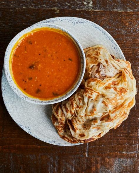 The Roti King’s roti canai Goan Chicken Curry, Roti Canai Recipe, Roti Canai, Spiced Lentils, Indian Side Dishes, Sweet Condensed Milk, Dal Recipe, Delicious Magazine, Curry Chicken Recipes