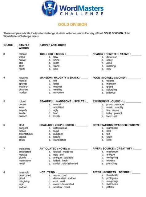 Sample Analogies Word Lists | WordMasters Challenge: Gold Division Analogies Anchor Chart, Analogy Examples, Word Analogies, Worksheets For Middle School, Verbal Reasoning, Back To School Worksheets, Guide Words, Word Family Worksheets, Chemistry Worksheets