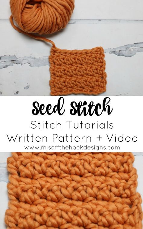 How to Crochet the Seed Stitch - MJ's off the Hook Designs #crochet #crochetforbeginners #crochetseedstitch #crochetstitchtutorials #learntocrochet #learnhowtocrochetseries #crochetabsolutebeginners #crochetpattern #freecrochet #diycrafter #stitchinspiration Seed Stitch Crochet, Farmhouse Dishcloth, Side Saddle Stitch, Crochet Seed Stitch, Farmhouse Blanket, Turtle Blanket, Scrunchie Pattern, Woodland Blanket, Crochet Waistcoat