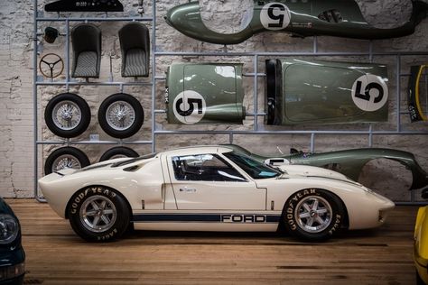 Much of the GT40's success can be credited to Carroll Shelby, who stepped in when the original Ford/Lola designed car struggled in 1964 Strange Cars, Elegant Doors, Luxurious Interior Design, Carroll Shelby, Garage Interior, Ford Gt40, Car Museum, Ford Classic Cars, Car Showroom