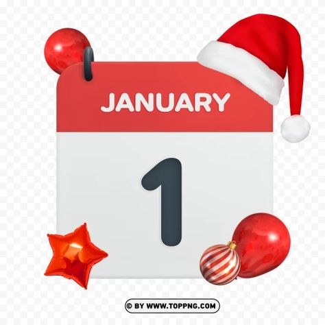 Date Icon, 1 January, January 1st, Calendar Date, January 2024, January 1, Autumn Home, Fall Home Decor, Santa Hat