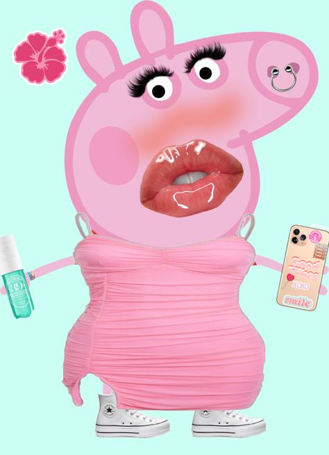 Peppa is the Badist Baddy ever! Preppy Peppa Pig Photos, Preppy Cartoon Character, Peppa Pig Baddie, Peppa Pig Random, Slay Peppa, Peppa Pig Aesthetic, Baddie Peppa, Daddy Pig Peppa, Peppa Pig Background