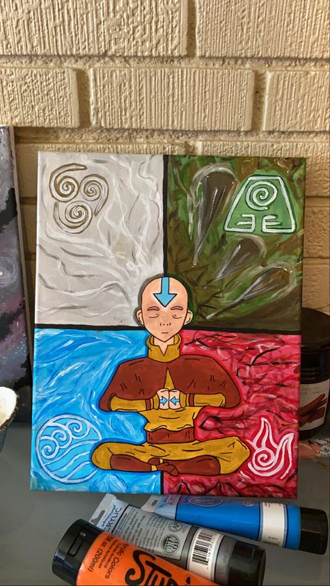 Easy Avatar Painting, Avatar The Last Airbender Art Painting, Avatar The Last Airbender Canvas Art, Avatar Painting The Last Airbender, Avatar Painting Ideas, Avatar Aang Painting, Avatar Acrylic Painting, Avatar Canvas Painting, Avatar The Last Airbender Art Drawing